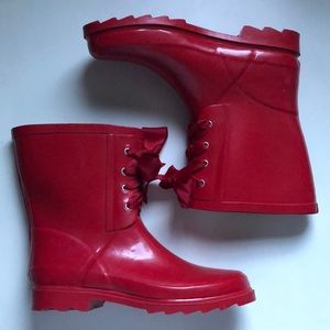 Red H&M Laced Winter & Rain Boots (Size: US 8)